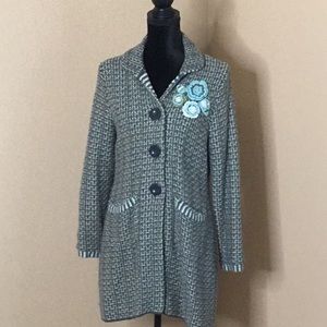 Sigrid Olsen vintage cardigan button up sweater. Gray, green, blue. Size Medium